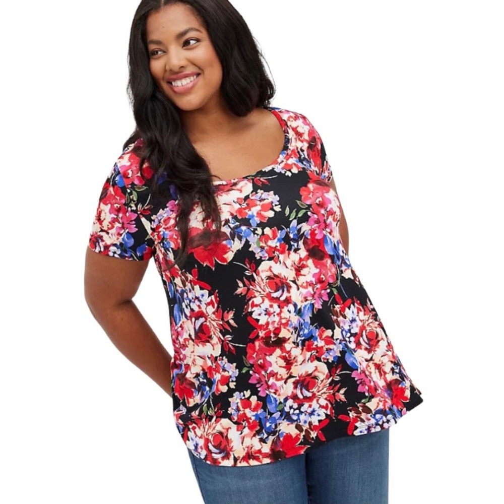 Torrid Floral Print Top - Black, Red, Blue